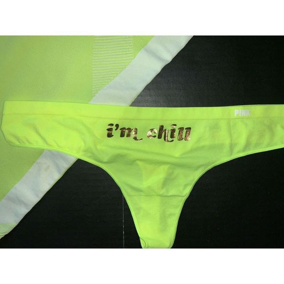 Victoria's Secret M SWEATER+L PANTS leggings+thong NEON YELLOW green VSX SPORT - Picture 3 of 6